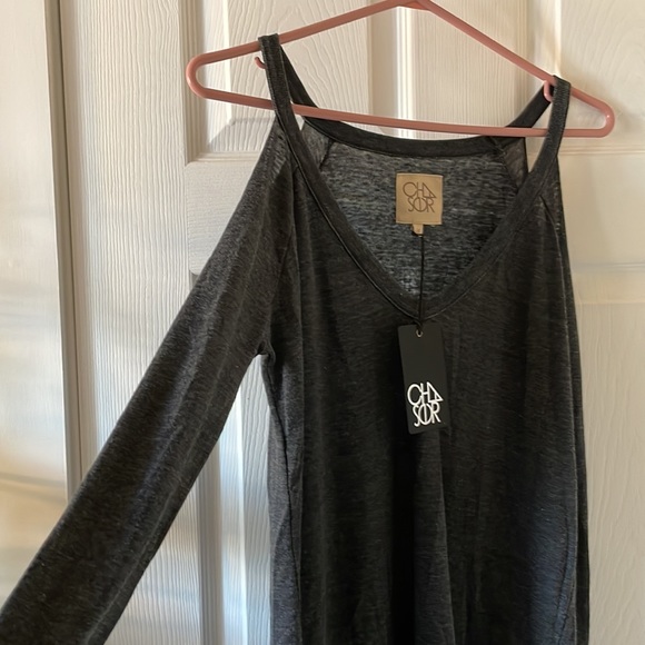 Chaser v neck burnout raglan cold shoulder long sleeve tee - Picture 2 of 4